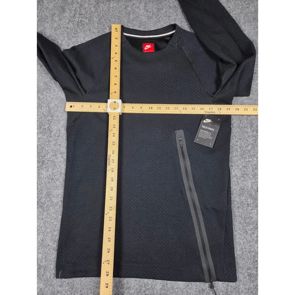 Nike Tech Pack Crew Neck Top Mens Small Black Long Sleeve Side Zip Textured